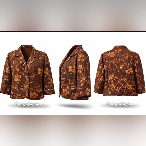 VINTAGE JULIA KEN KIMONO 🌸 Brown Floral Embroidered Jacket • Straight Cropped - Picture 12 of 17